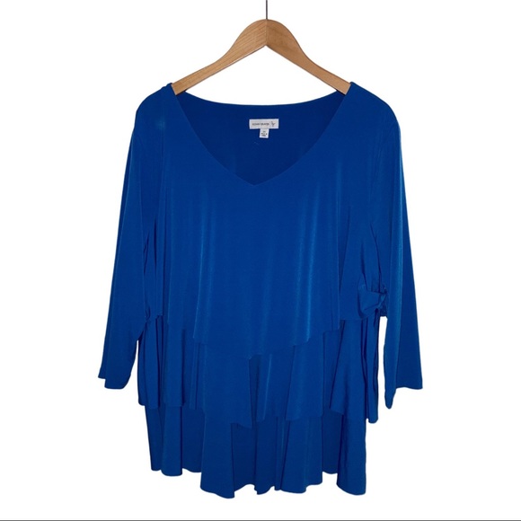 Susan Graver Tops - Susan Graver Tiered Asymmetrical Hem Blue Top 2X